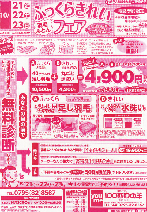 羽毛ふとんふっくらきれいフェア2011チラシ画像